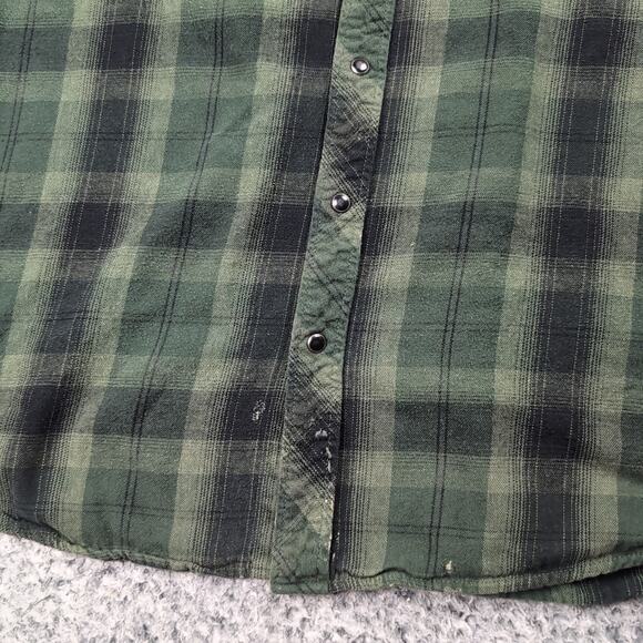 Roebuck and Co Shirt Men 2XL XXL Green Flannel Pearl Snap Chore Long Sleeve - Picture 5 of 7